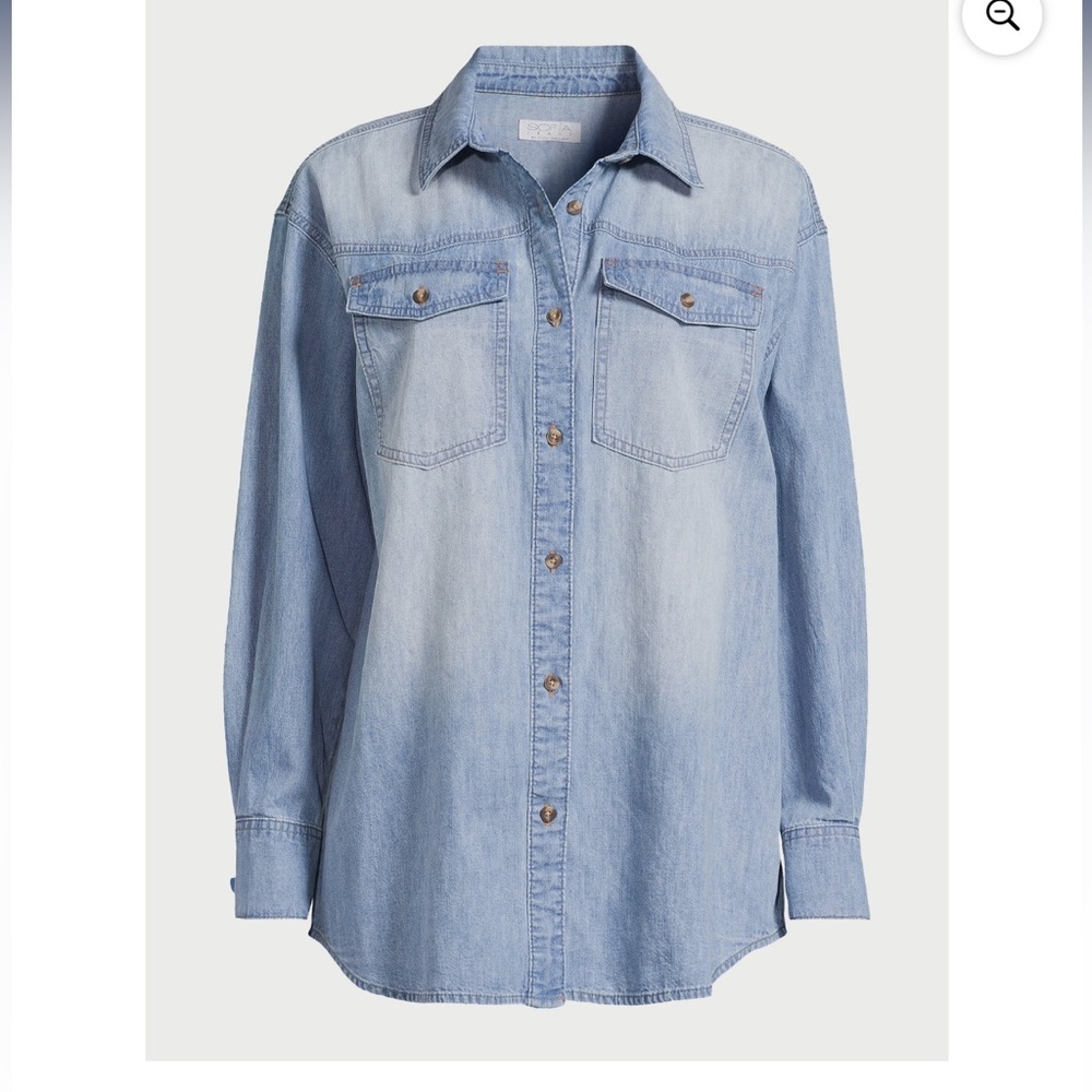Sofia Jeans Women's Sofia Oversized Boyfriend Shirt with Long Sleeves, Sz LG NWT - Picture 2 of 10